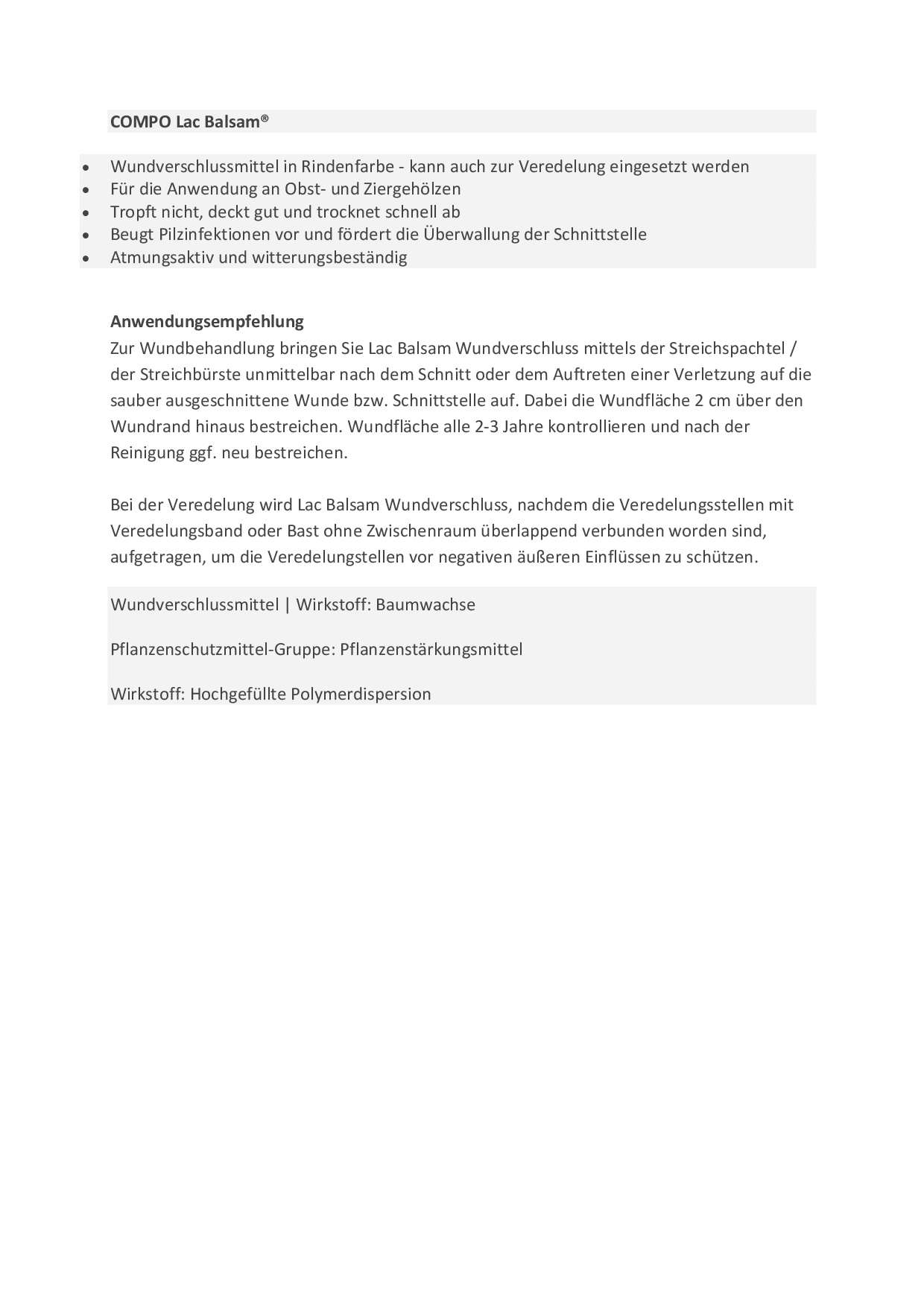 Baumschutz: Compo Lac Balsam Baumwachs 1 kg