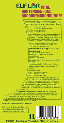 Rhododendrondnger: Euflor Vital Hortensien- und Rhododendrondnger 1 Liter